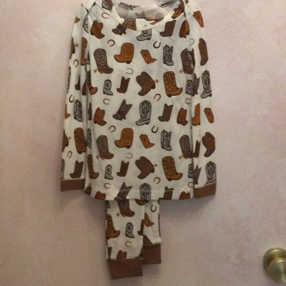 Kids Cream and Brown Cowboy Boot Pajama Set